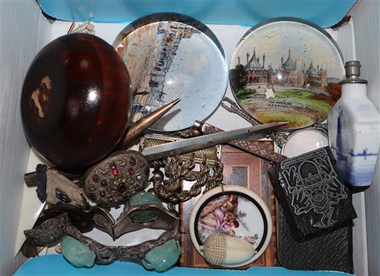 Sundry curiosities including two paperweights